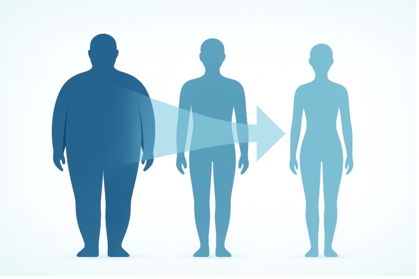 “Wegovy 가격 인하를 나타내는 파란색 하락 화살표와 그래프 시각자료”