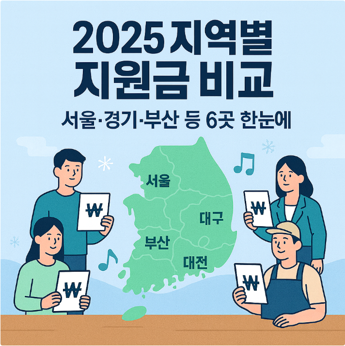 2025지역별 지원금 비교_서울,경기,부산 등 6곳 한눈에