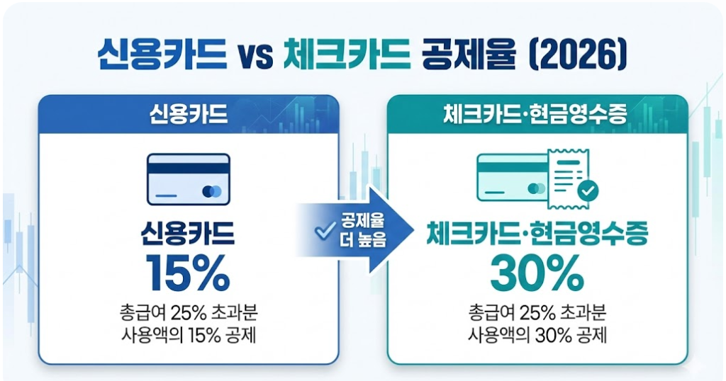 2026 연말정산 기준 신용카드·체크카드 공제 구조
