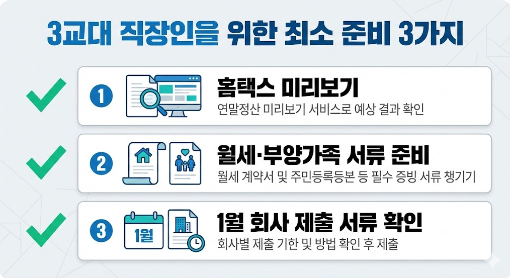 3교대 근무자를 위한 연말정산 최소 준비 3가지를 정리한 체크리스트