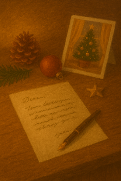 5만원 이하 예산으로 준비하는 2025 크리스마스 선물 아이디어 7가지 56 “크리스마스 장식과 함께 놓인 손편지와 엽서”