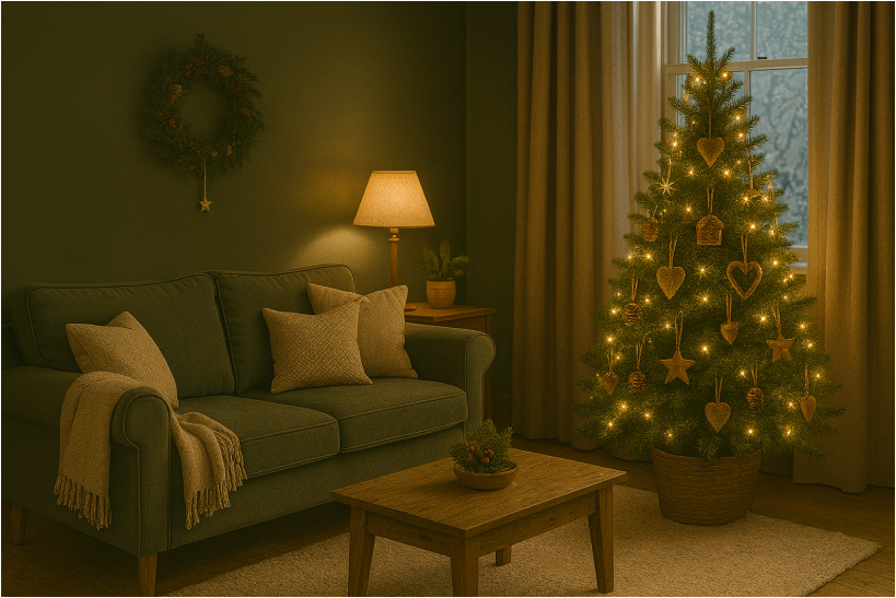 내추럴 톤과 핸드메이드 장식으로 꾸민 2025 크리스마스 홈 인테리어
