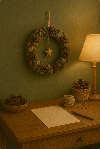 업사이클링 패브릭과 솔방울로 만든 크리스마스 리스 DIY 장식