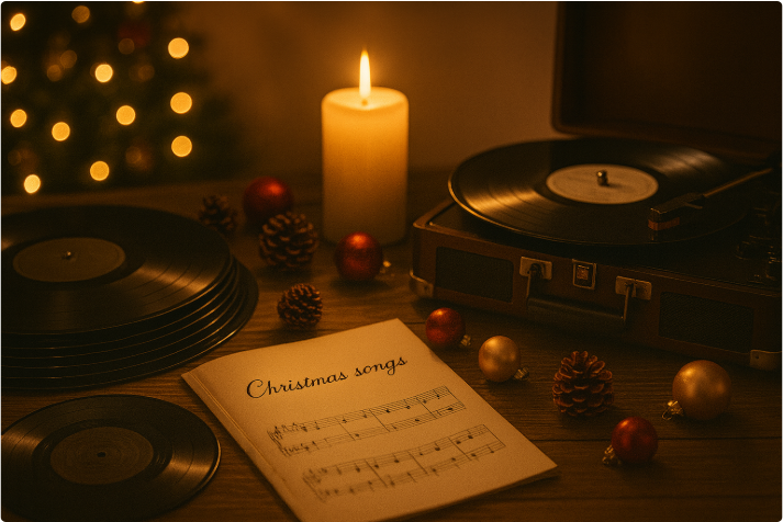 크리스마스 캐롤 추천 BEST 12곡 | 올겨울 감성 플레이리스트 49 레코드 플레이어와 LP, 악보로 꾸민 빈티지 클래식 크리스마스 캐롤 분위기