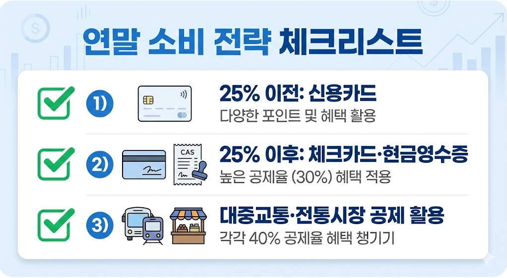 신용카드 기준 도달 전후 소비전략을 체크리스트 형태로 정리한 이미지