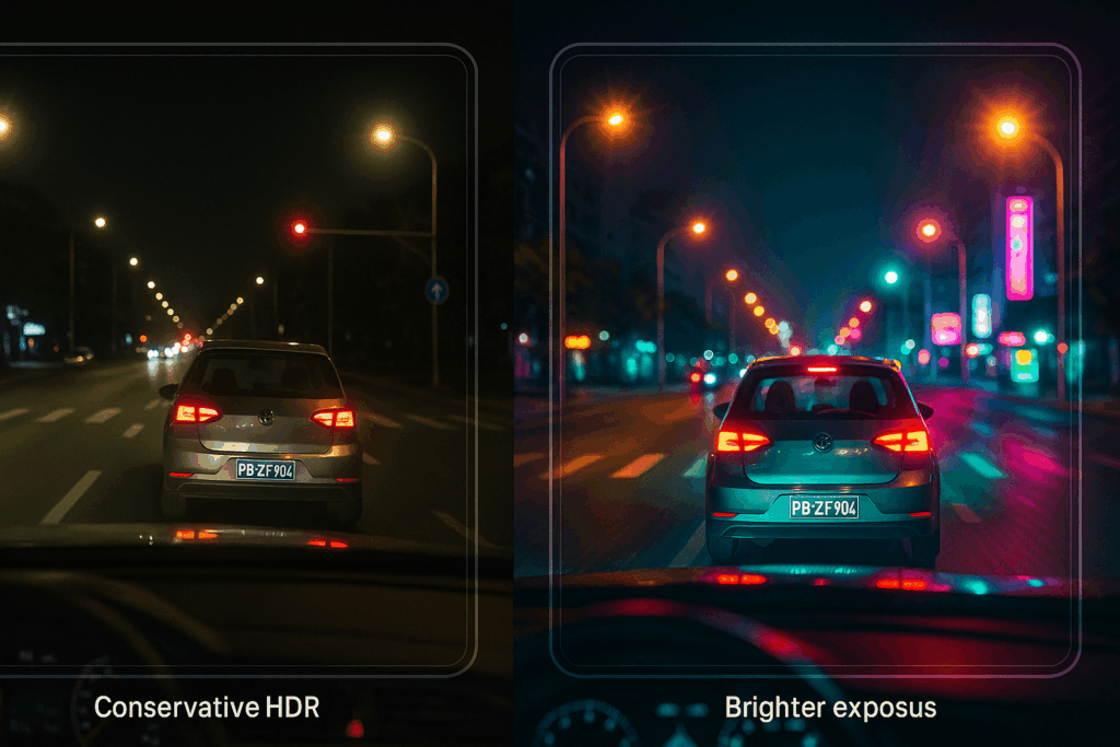 아이나비 QXD1 vs 파인뷰 XXX 장단점 총정리 6 야간 화질 비교좌 QXD1 성향 우 파인뷰 성향 1