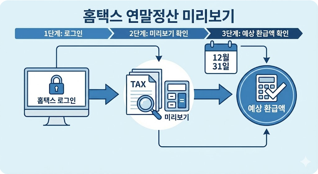 홈택스 연말정산 미리보기 서비스를 시각적으로 나타낸 개념도 이미지