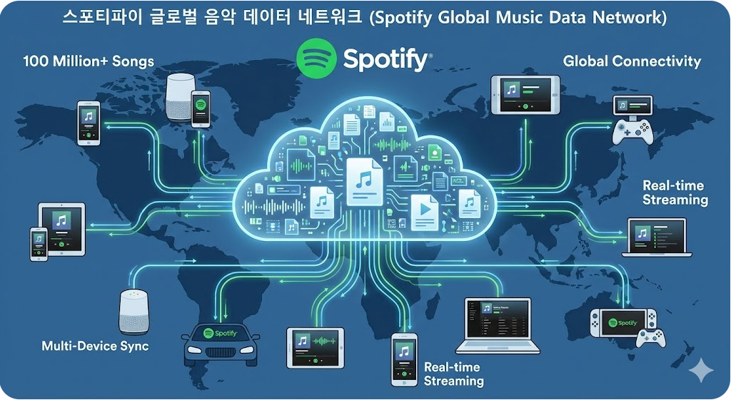 스포티파이 글로벌 음악 데이터 네트워크 인포그래픽