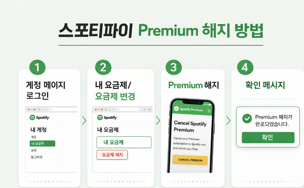 스포티파이 프리미엄 해지 절차를 단계별로 정리한 인포그래픽