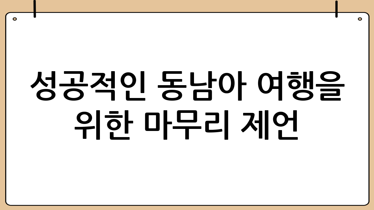 성공적인 동남아 여행을 위한 마무리 제언