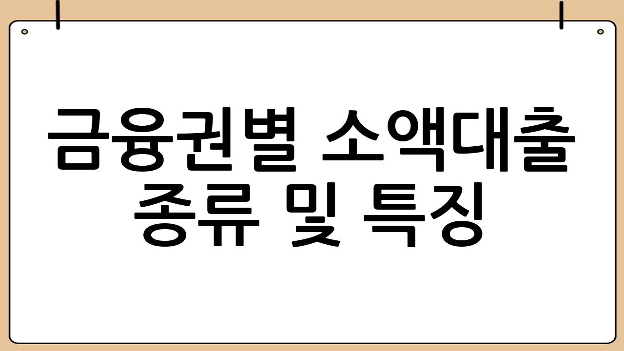 금융권별 소액대출 종류 및 특징